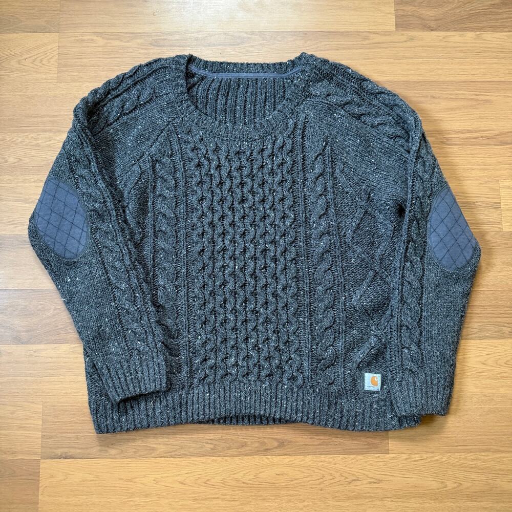 Women's Carhartt Gray Rocksprings Cable Knit Crewneck Pullover Sweater Sz 2XL